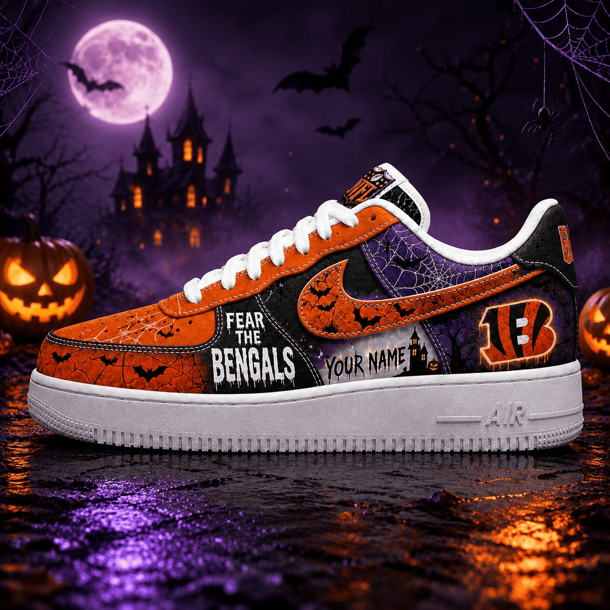 Premium NFL CIN Fear The Team Halloween AF1 Sneakers V1