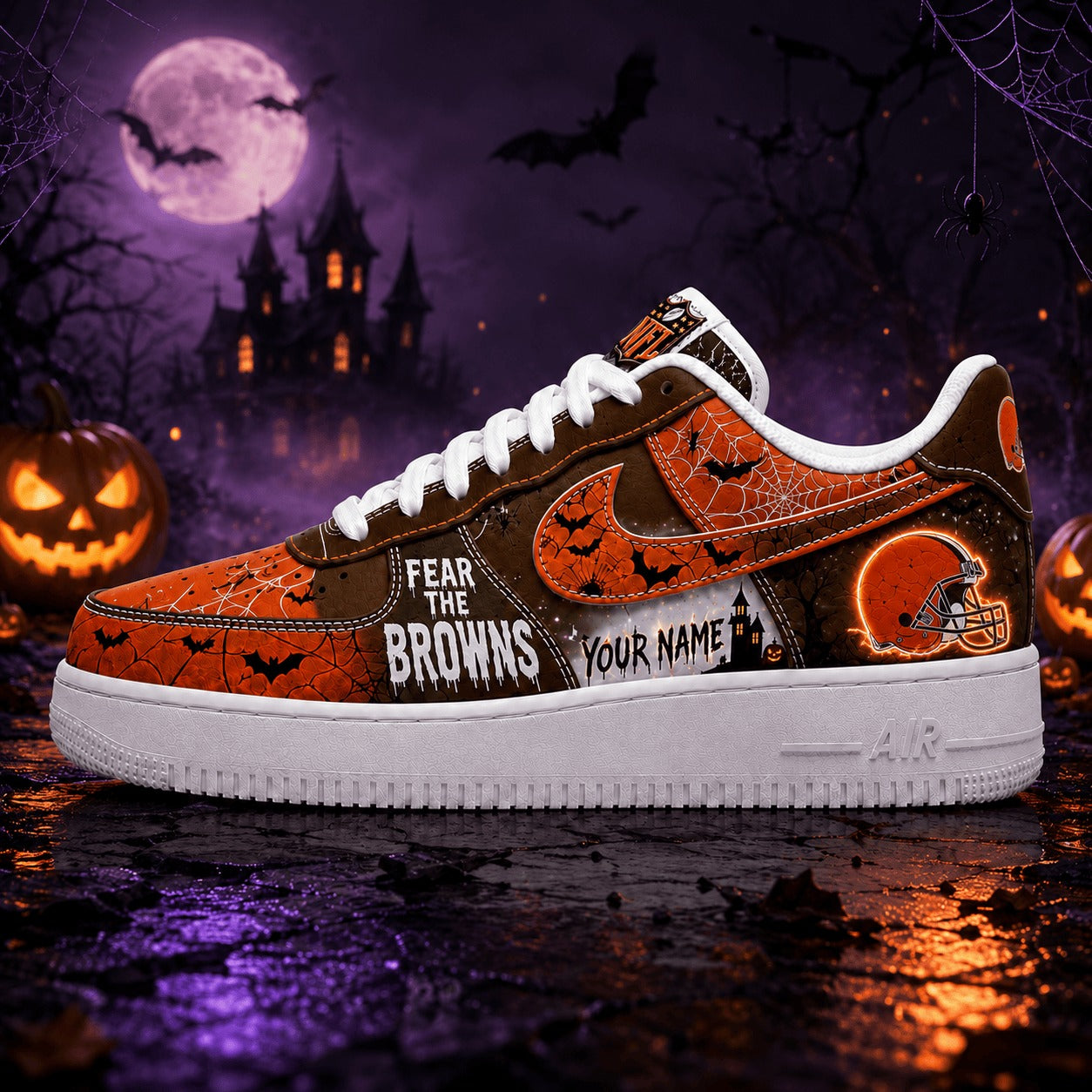 Premium NFL CLE Fear The Team Halloween AF1 Sneakers V1