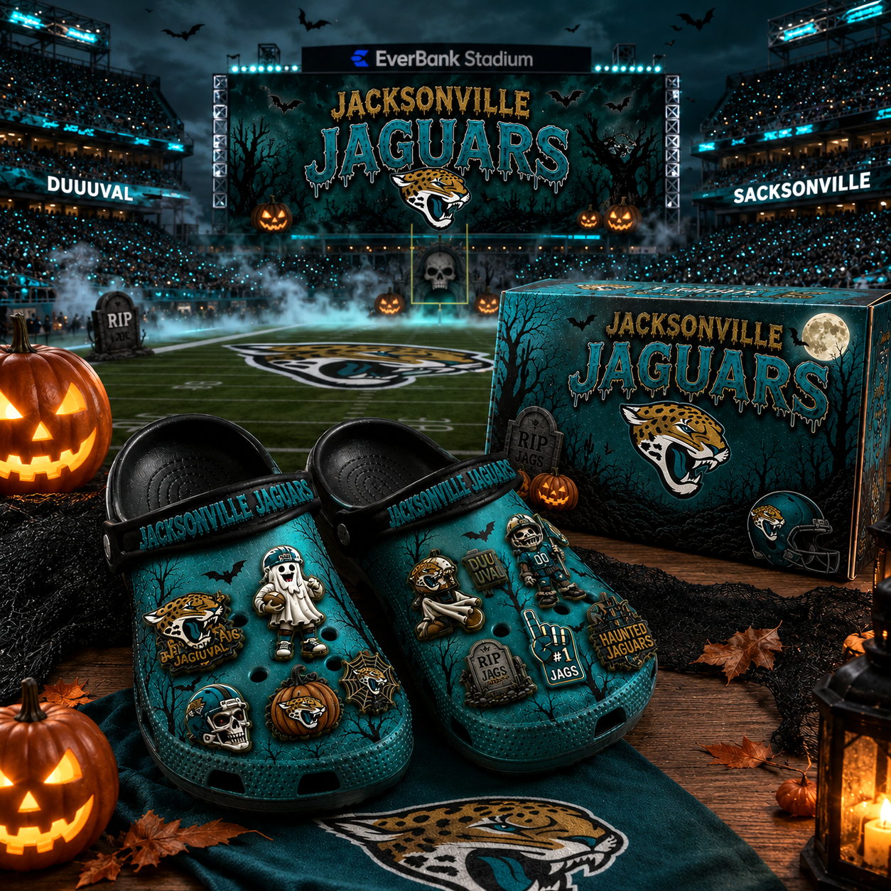 Premium NFL JJ Haunted Game Day Halloween Charm Clogs