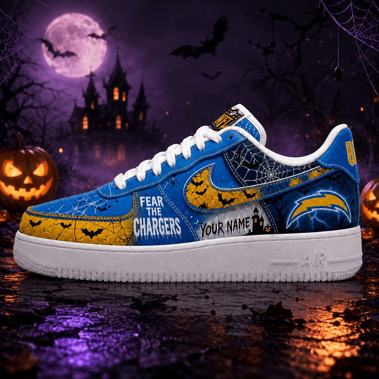 Premium NFL LAC Fear The Team Halloween AF1 Sneakers V1