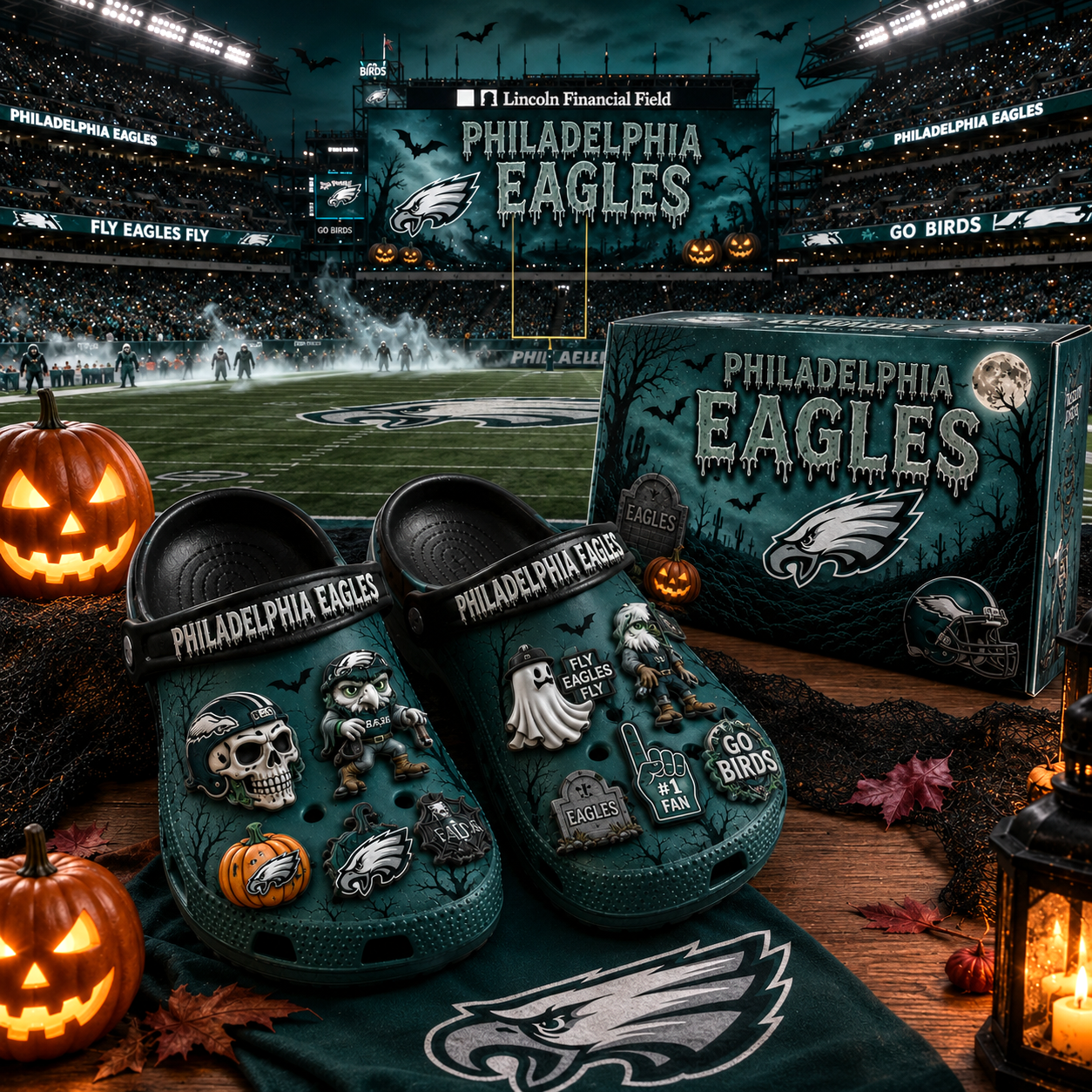 Premium NFL PE Haunted Game Day Halloween Charm Clogs