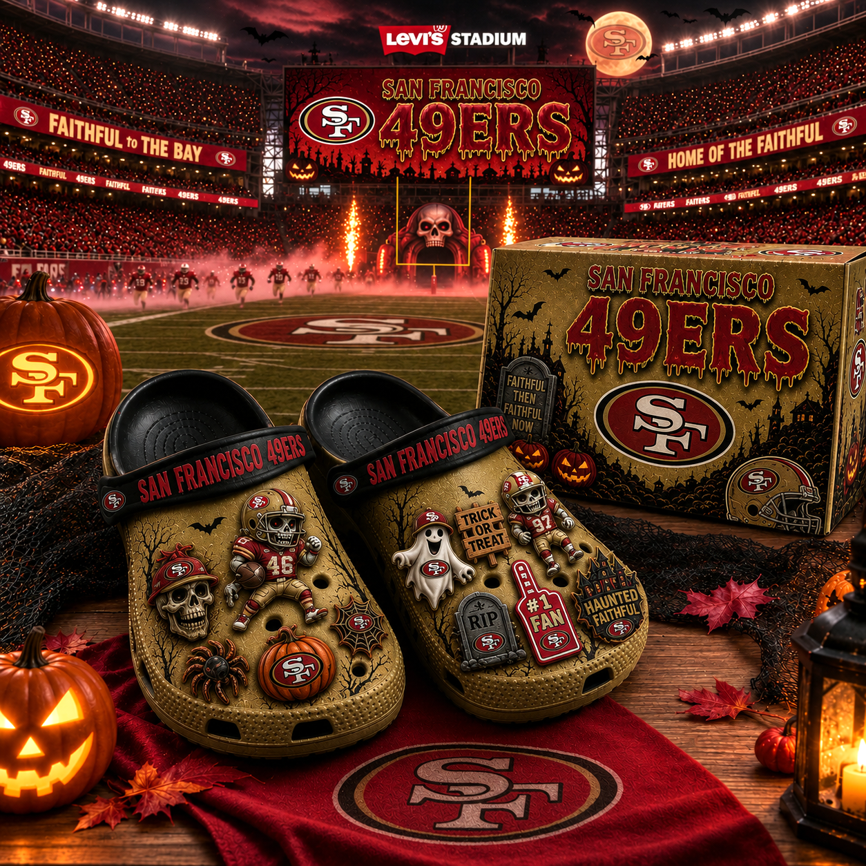 Premium NFL SF49 Haunted Game Day Halloween Charm Clogs