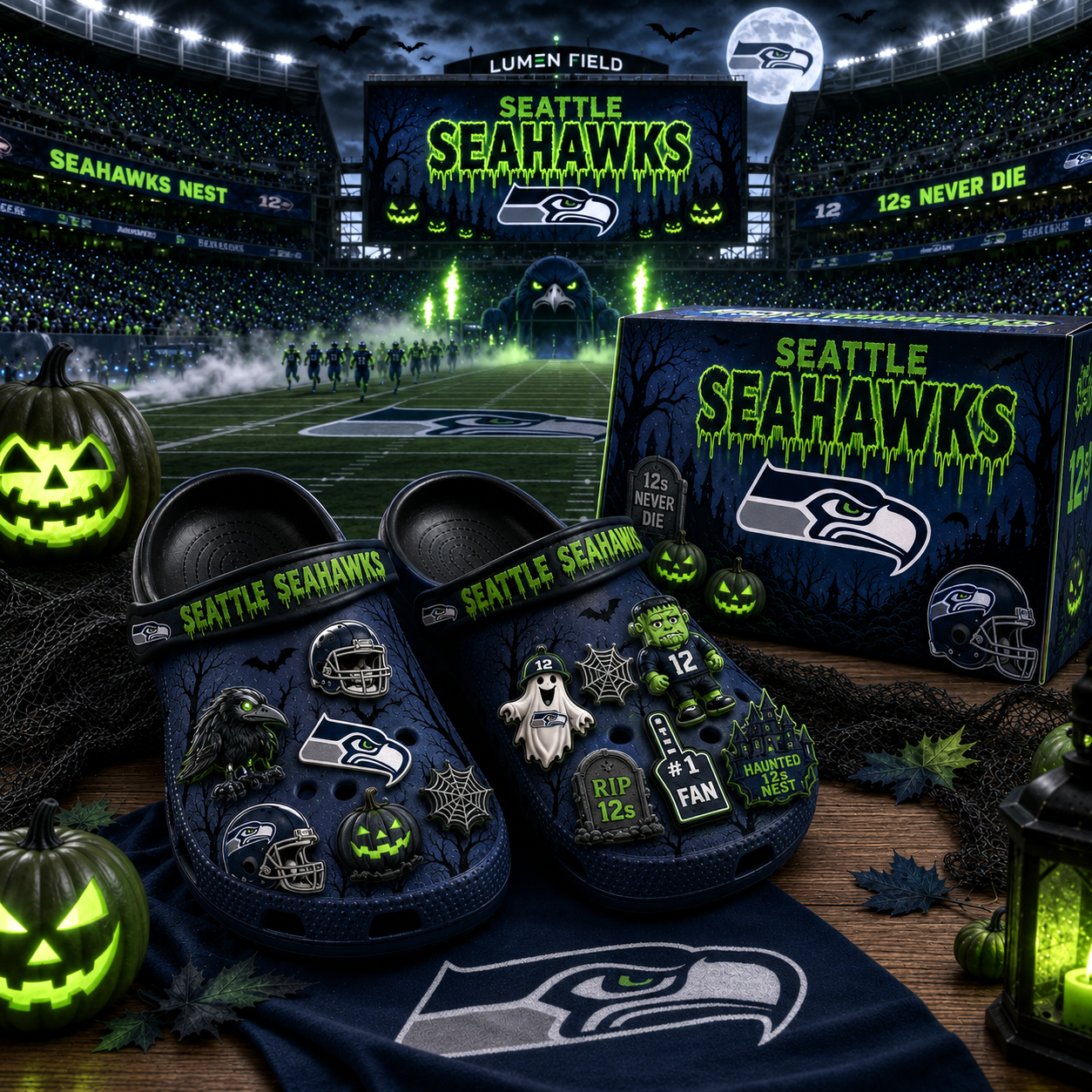 Premium NFL SS Haunted Game Day Halloween Charm Clogs