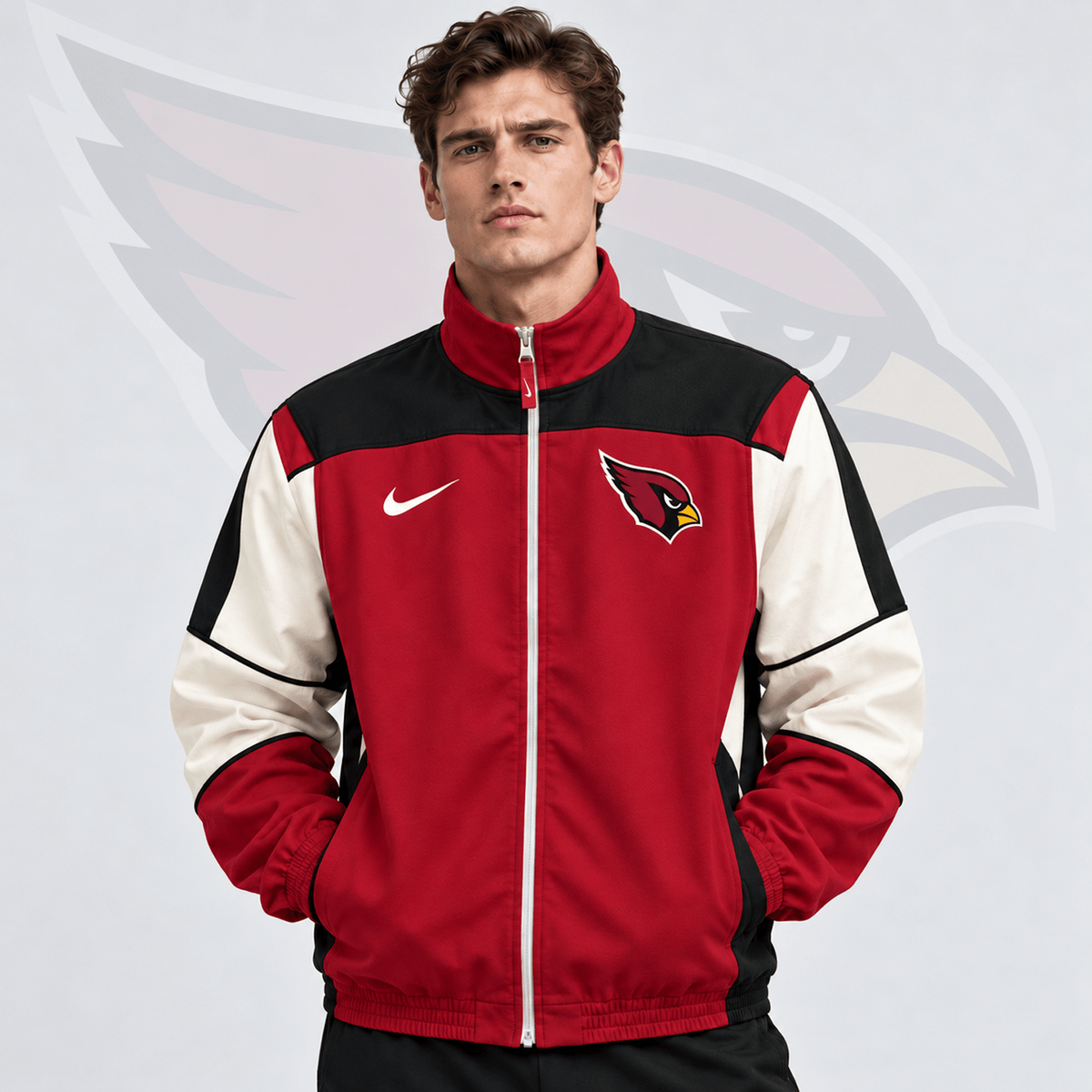 Premium NFL x ARI Team Crest Retro Color Block Full Zip Windbreaker Jacket