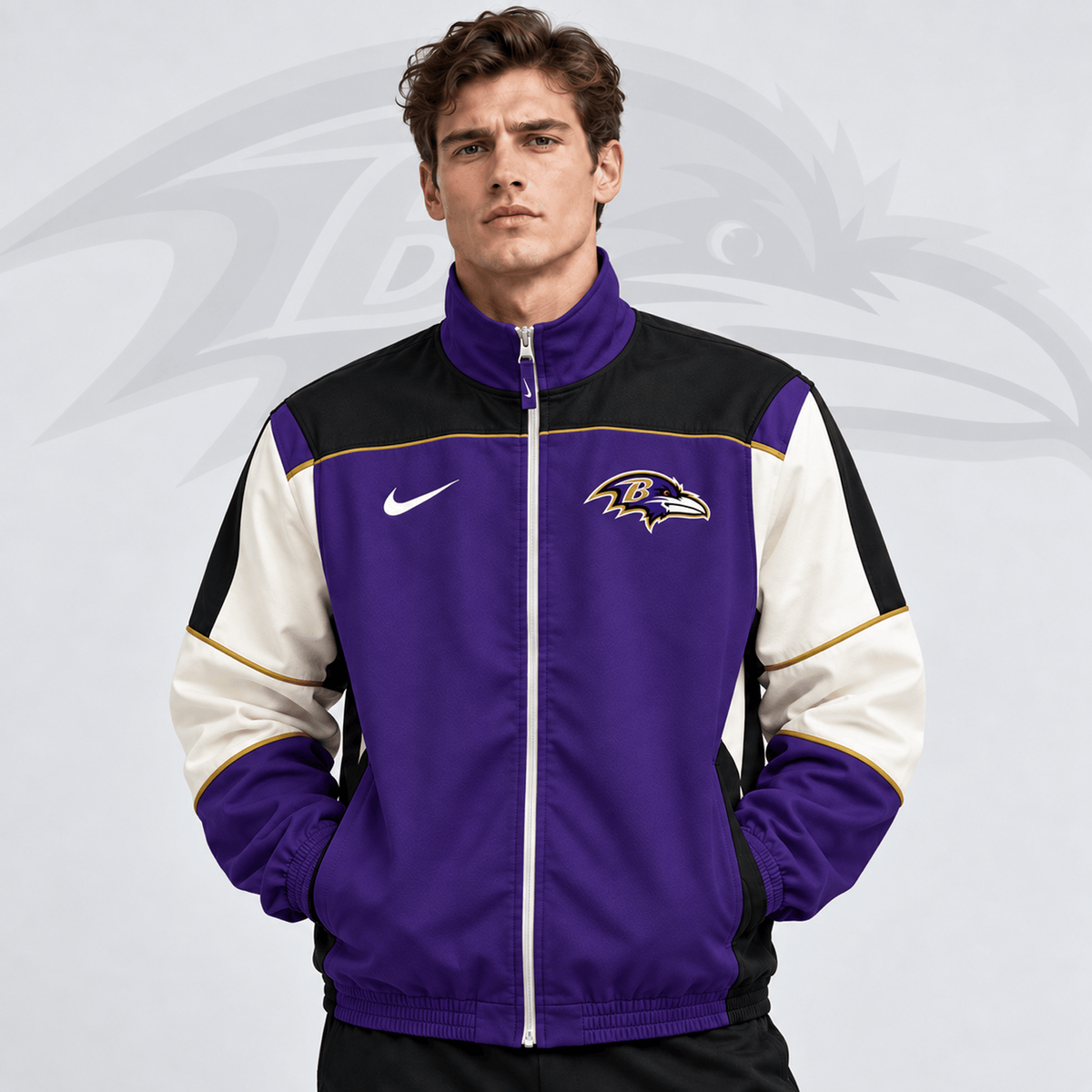 Premium NFL x BAL Team Crest Retro Color Block Full Zip Windbreaker Jacket