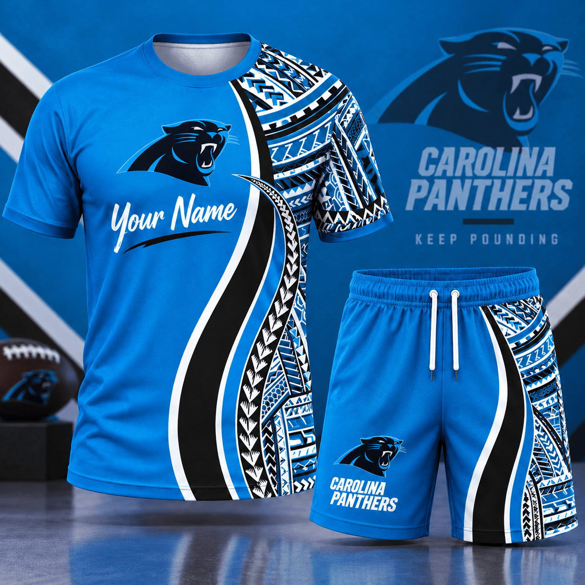 Premium NFL x CAR Custom Name Tribal Graphic T-Shirt and Shorts Set Football Fan Sports Outfit