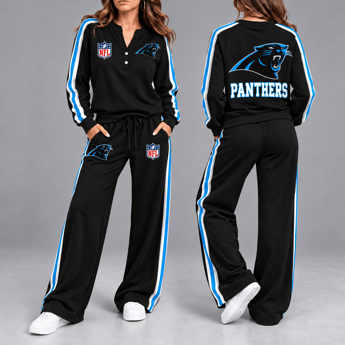 Premium NFL x CAR Game Day Sporty Stripe Long Sleeve Pullover Top & Wide-Leg Pants Set