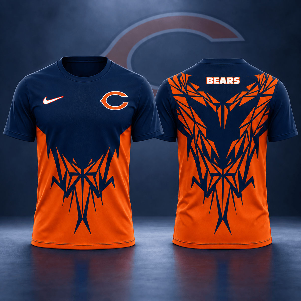 Premium NFL x CHI Football Club Tribal Graphic T-Shirt Fan Sports Apparel