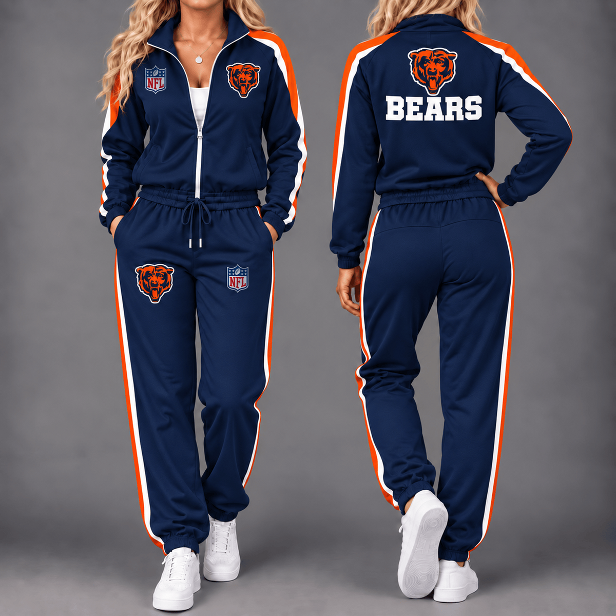 Premium NFL x CHI Game Day Waterproof Windbreaker Zip-Up Tracksuit Set