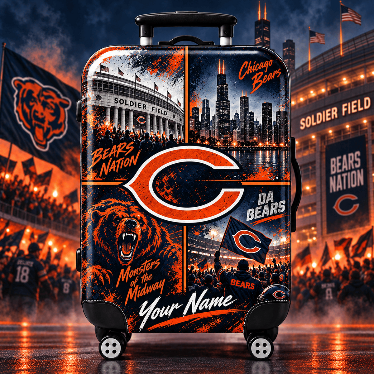 Premium NFL x CHI Personalized Team Pride Stadium Travel Suitcase