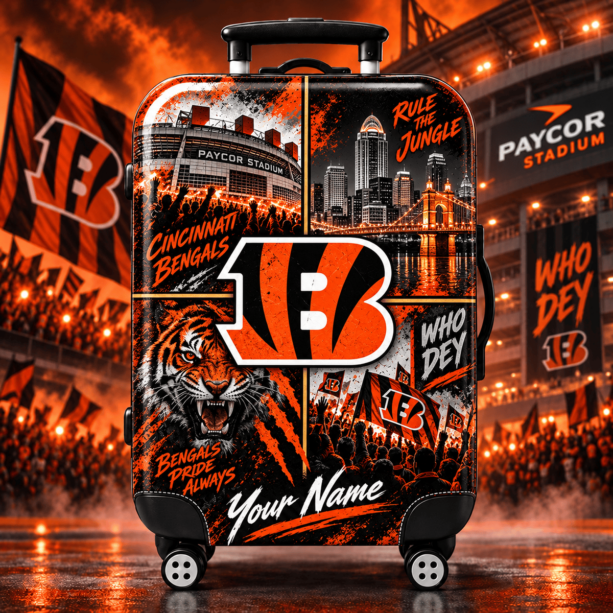 Premium NFL x CIN Personalized Team Pride Stadium Travel Suitcase