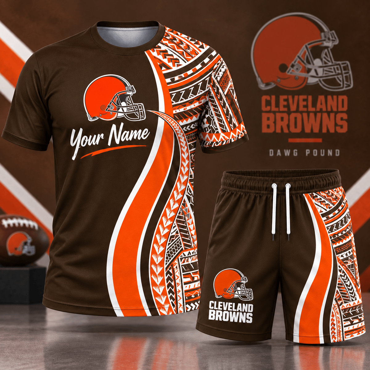 Premium NFL x CLE Custom Name Tribal Graphic T-Shirt and Shorts Set Football Fan Sports Outfit