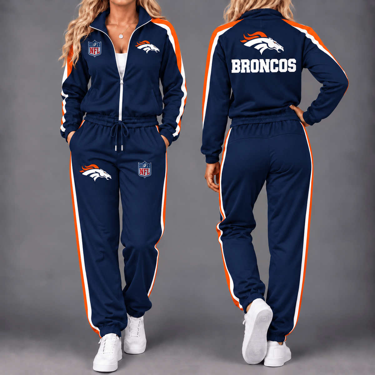 Premium NFL x DEN Game Day Waterproof Windbreaker Zip-Up Tracksuit Set