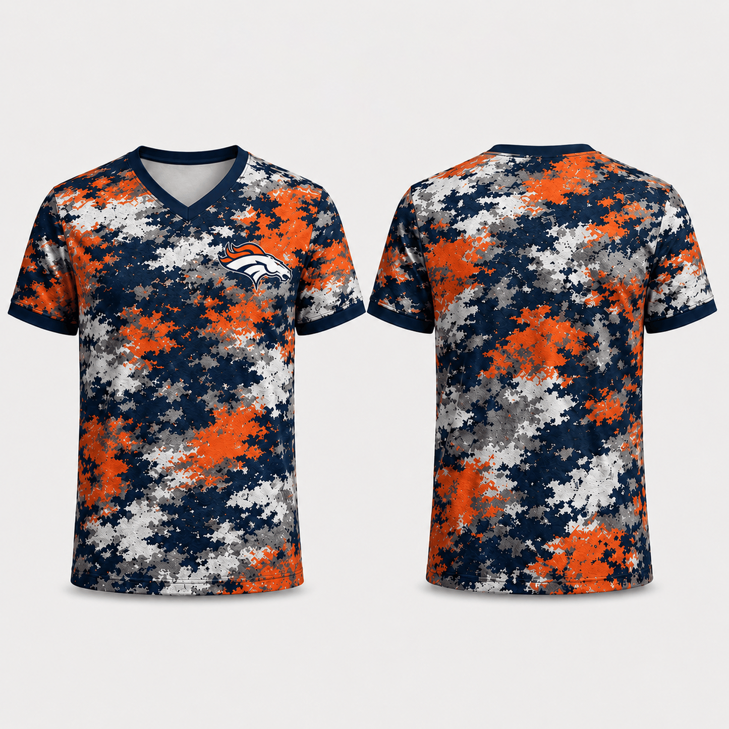 Premium NFL x DEN V-Neck Camo T-Shirt For Fans Loving Digital Camouflage