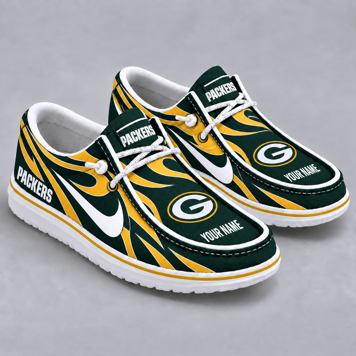 Premium NFL x GB Flame Pattern Loafer Shoes