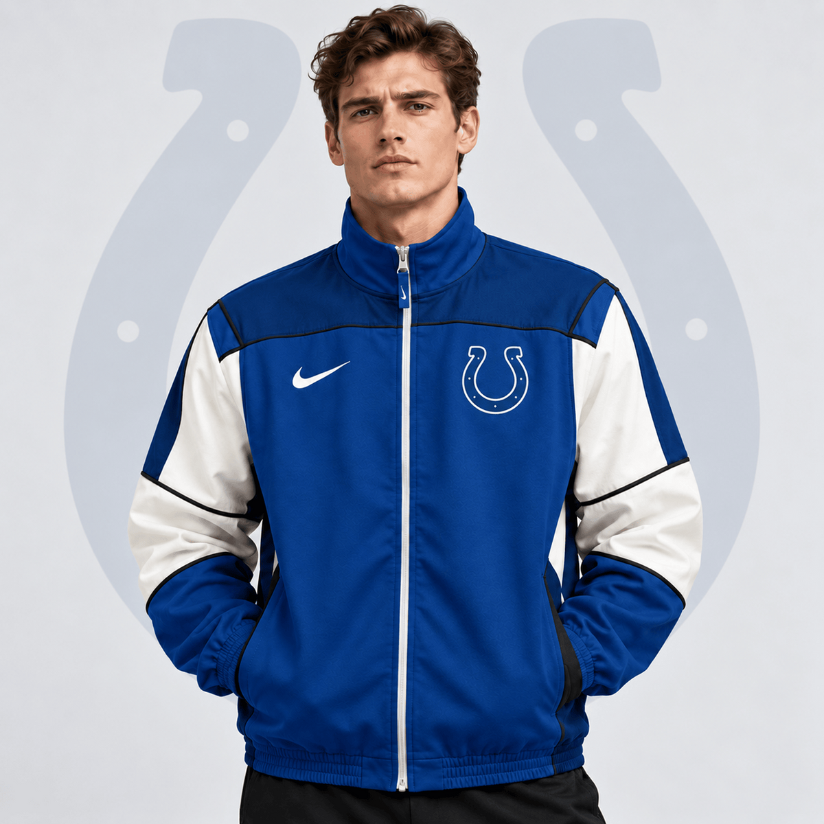 Premium NFL x IND Team Crest Retro Color Block Full Zip Windbreaker Jacket