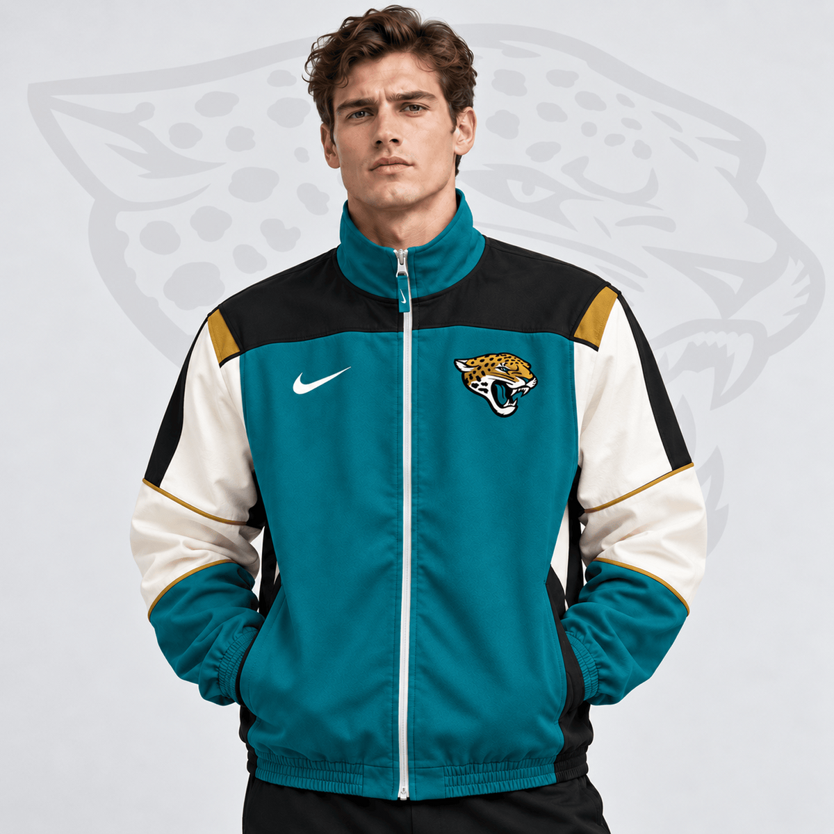Premium NFL x JAX Team Crest Retro Color Block Full Zip Windbreaker Jacket