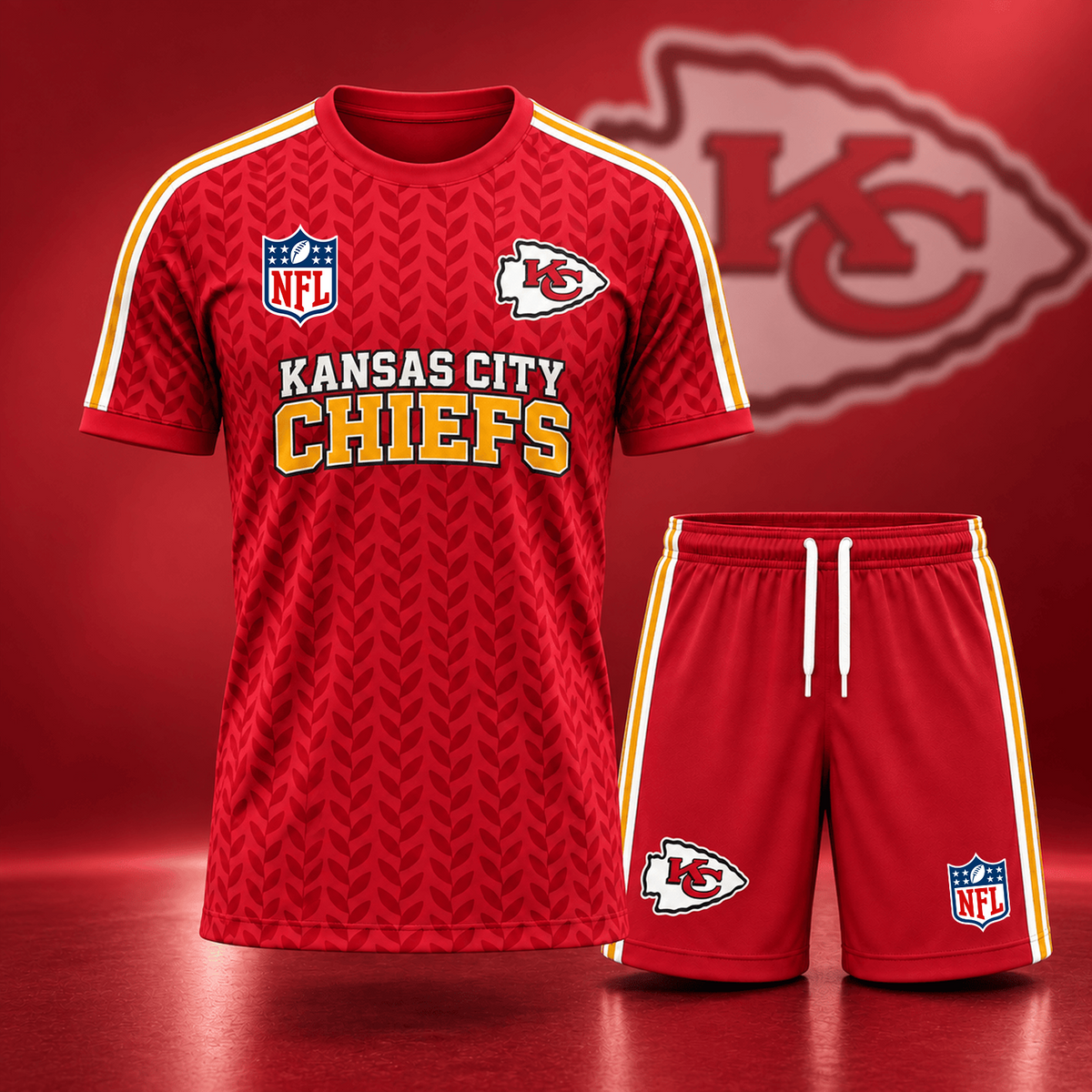 Premium NFL x KCC Classic Team Pattern T-Shirt and Shorts Set
