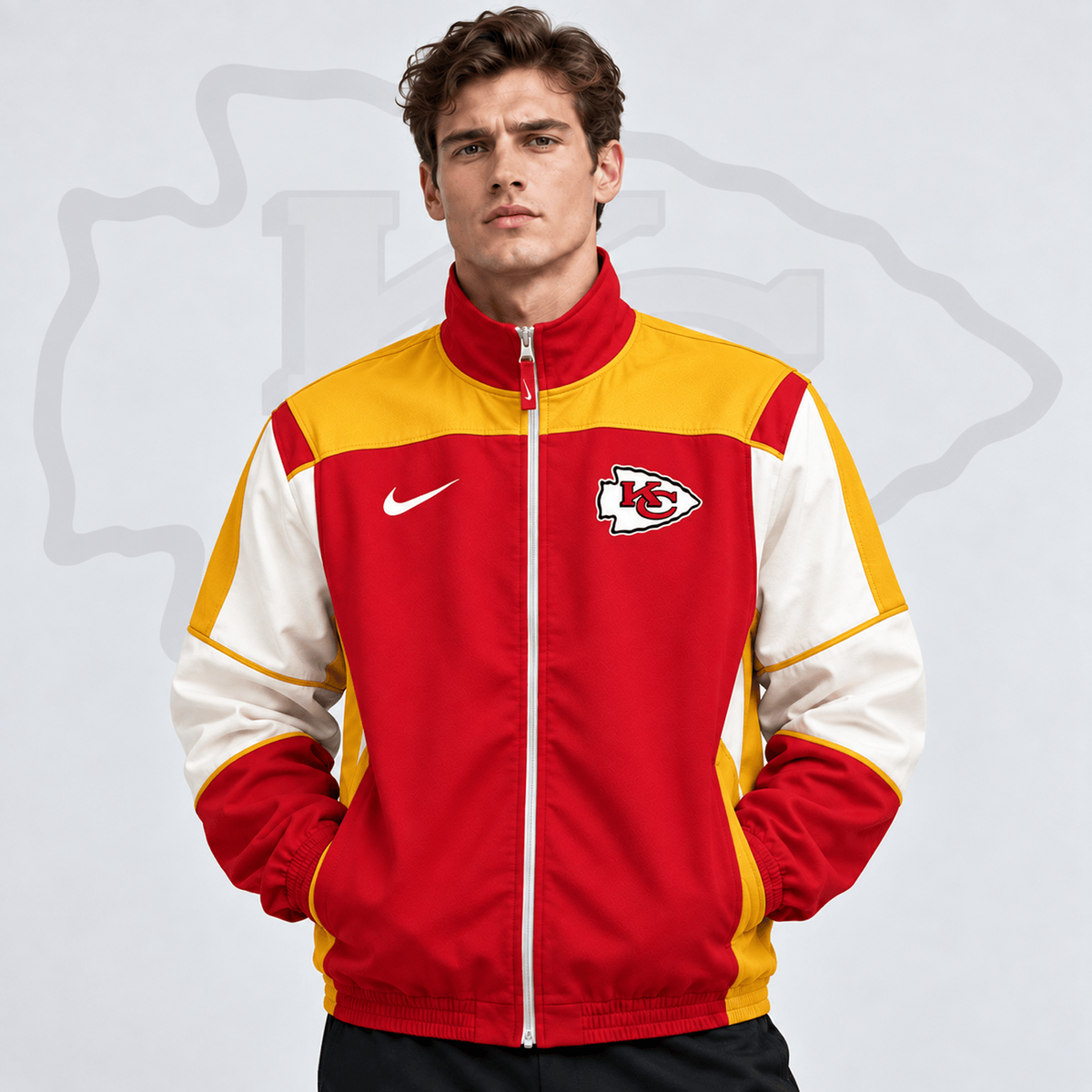 Premium NFL x KCC Team Crest Retro Color Block Full Zip Windbreaker Jacket