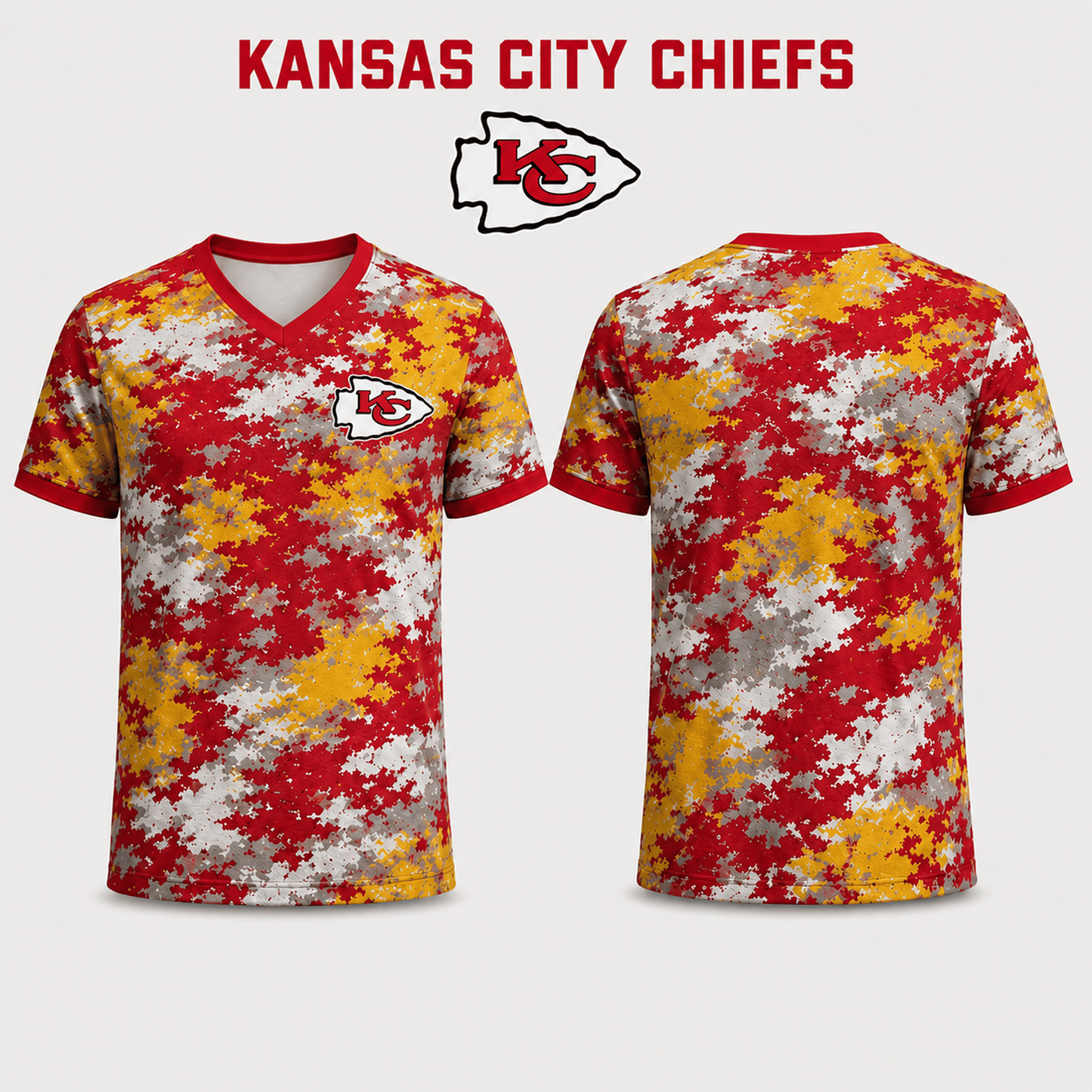 Premium NFL x KCC V-Neck Camo T-Shirt For Fans Loving Digital Camouflage
