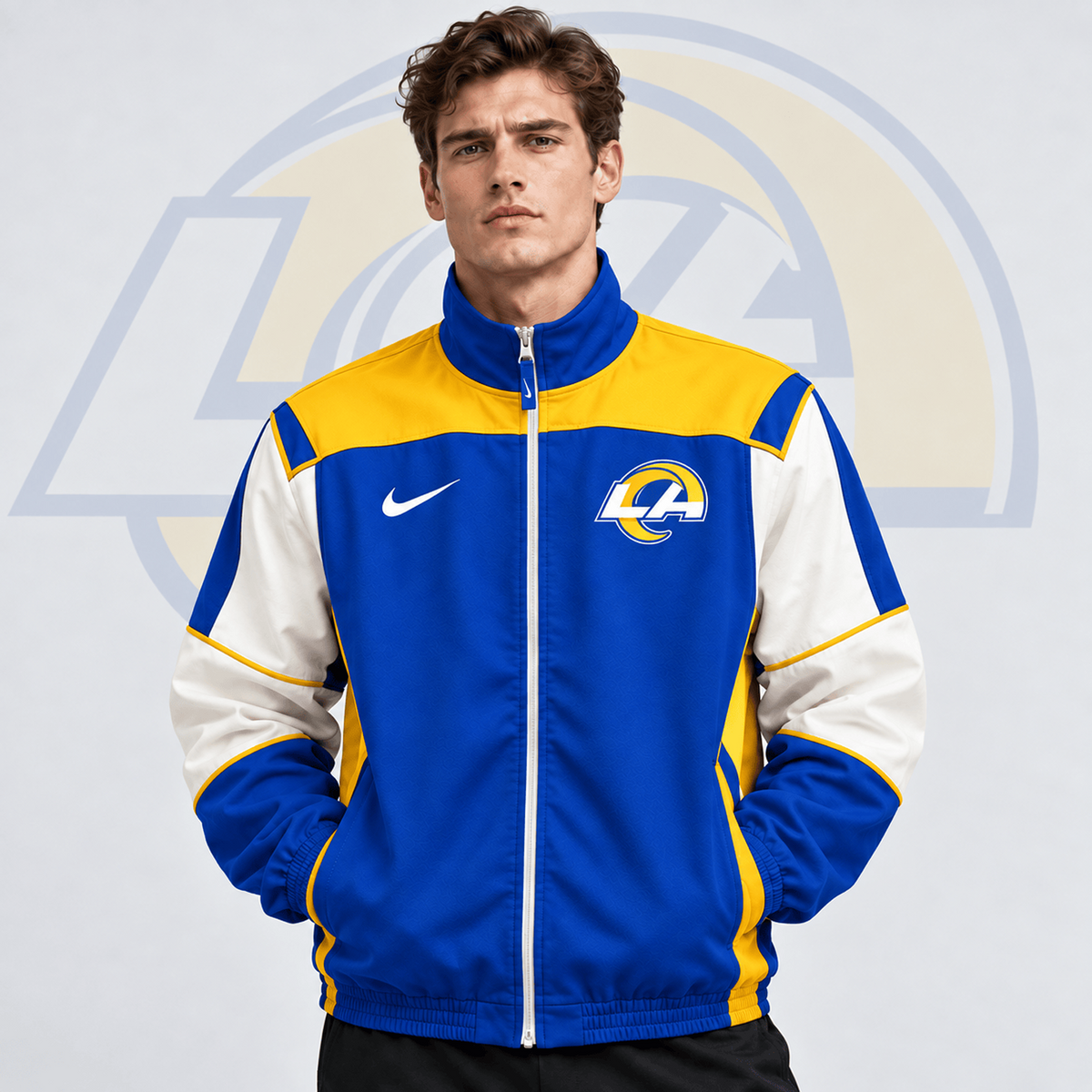 Premium NFL x LAR Team Crest Retro Color Block Full Zip Windbreaker Jacket