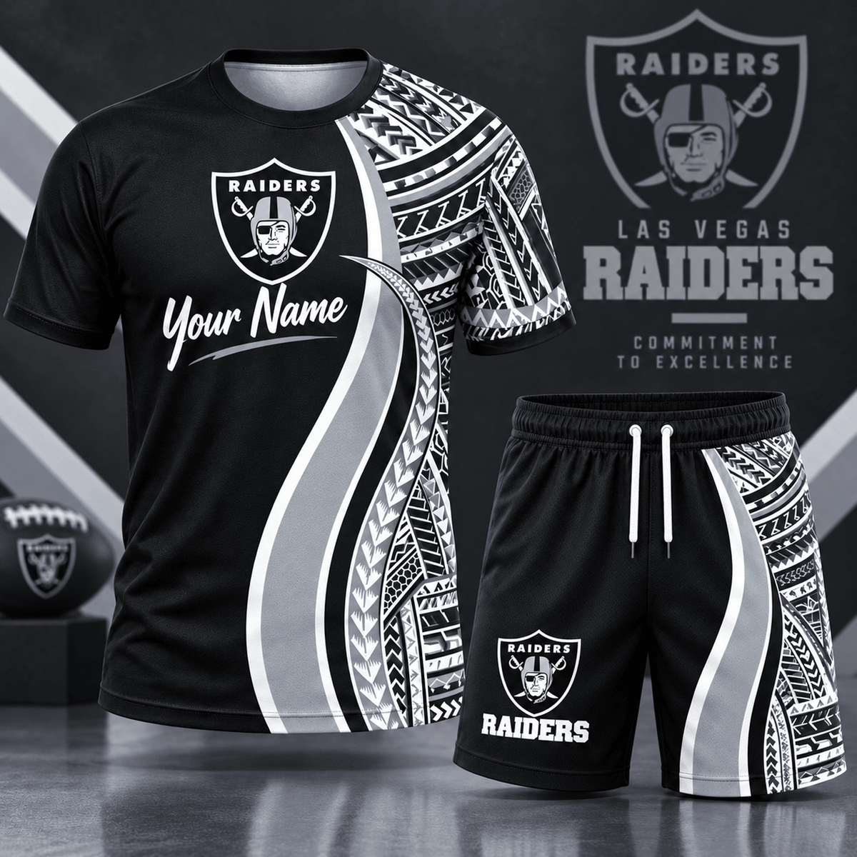 Premium NFL x LVR Custom Name Tribal Graphic T-Shirt and Shorts Set Football Fan Sports Outfit