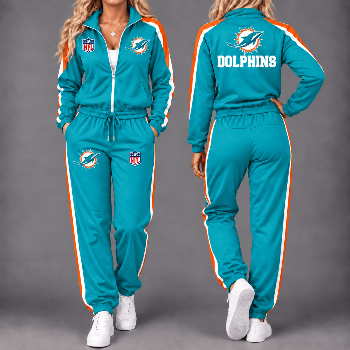 Premium NFL x MIA Game Day Waterproof Windbreaker Zip-Up Tracksuit Set