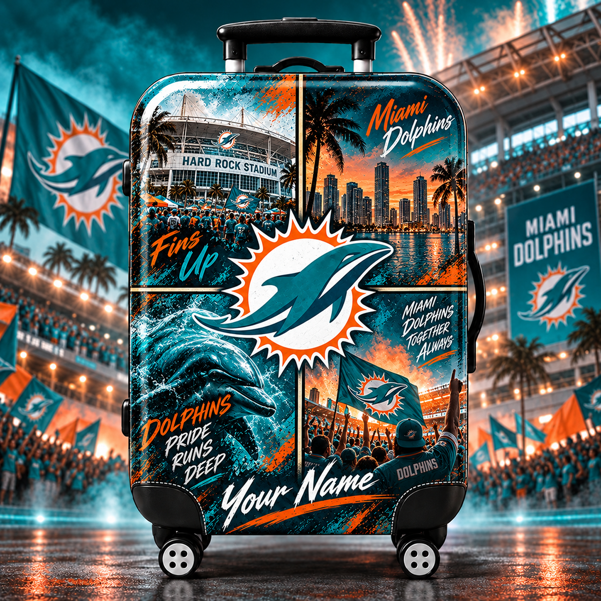 Premium NFL x MIA Personalized Team Pride Stadium Travel Suitcase