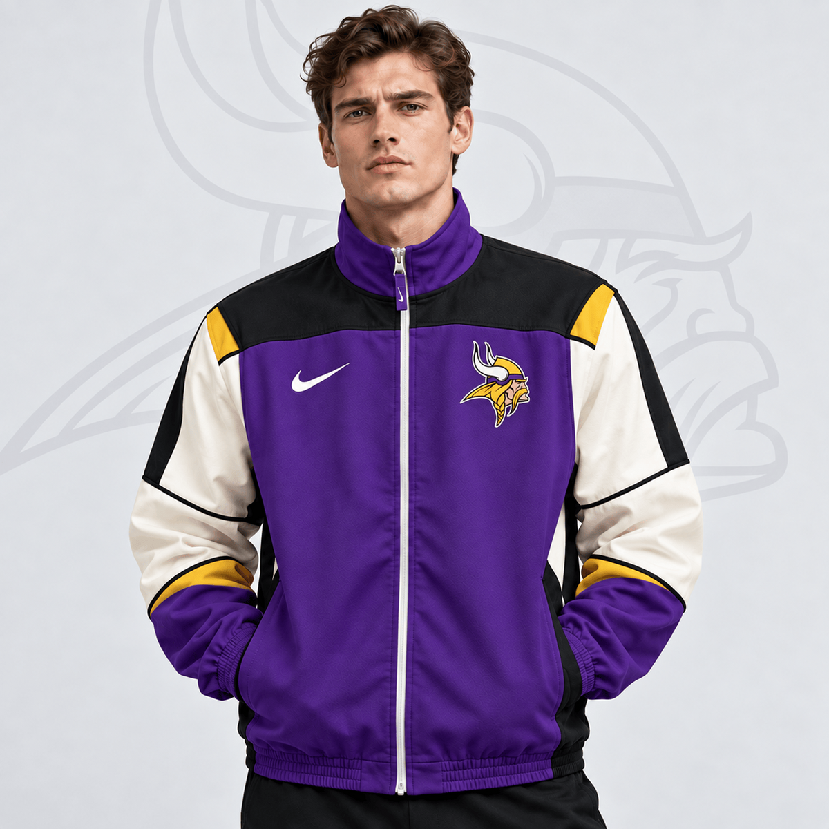 Premium NFL x MIN Team Crest Retro Color Block Full Zip Windbreaker Jacket