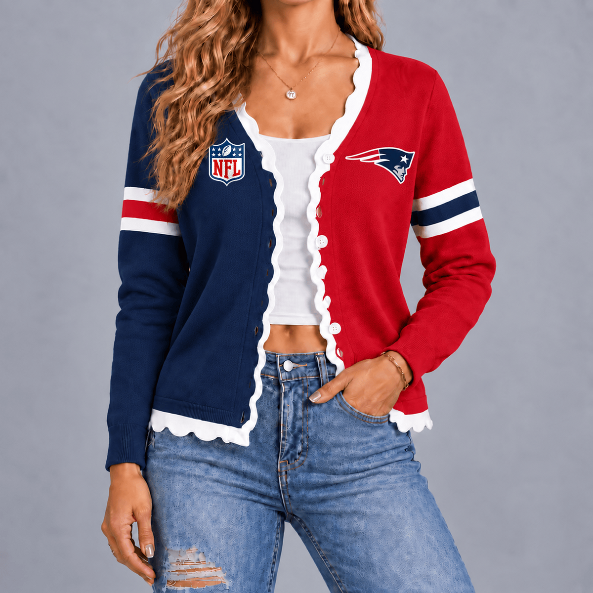 Premium NFL x NEP Varsity Stripe Button Cardigan