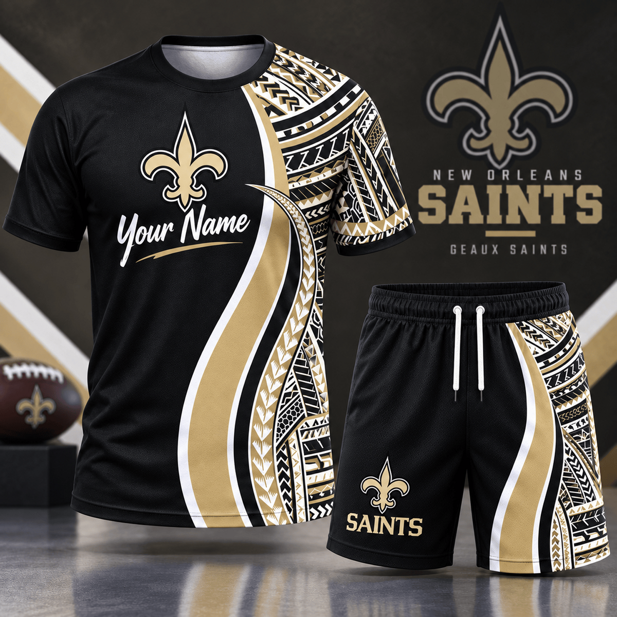 Premium NFL x NO Custom Name Tribal Graphic T-Shirt and Shorts Set Football Fan Sports Outfit