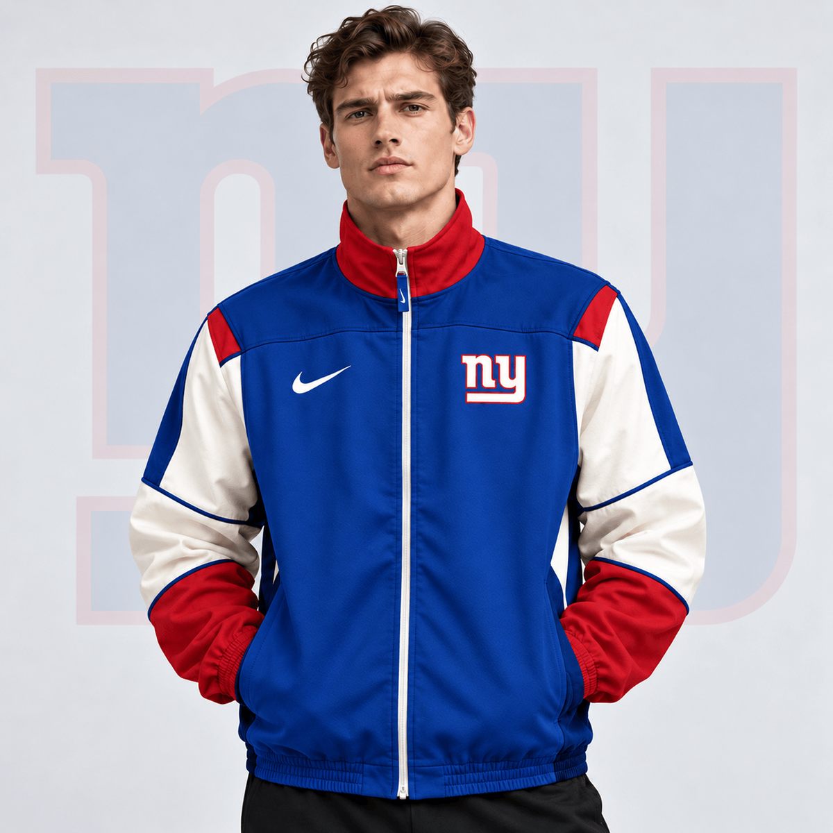 Premium NFL x NYG Team Crest Retro Color Block Full Zip Windbreaker Jacket