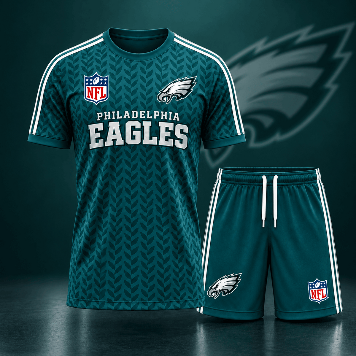 Premium NFL x PHI Classic Team Pattern T-Shirt and Shorts Set