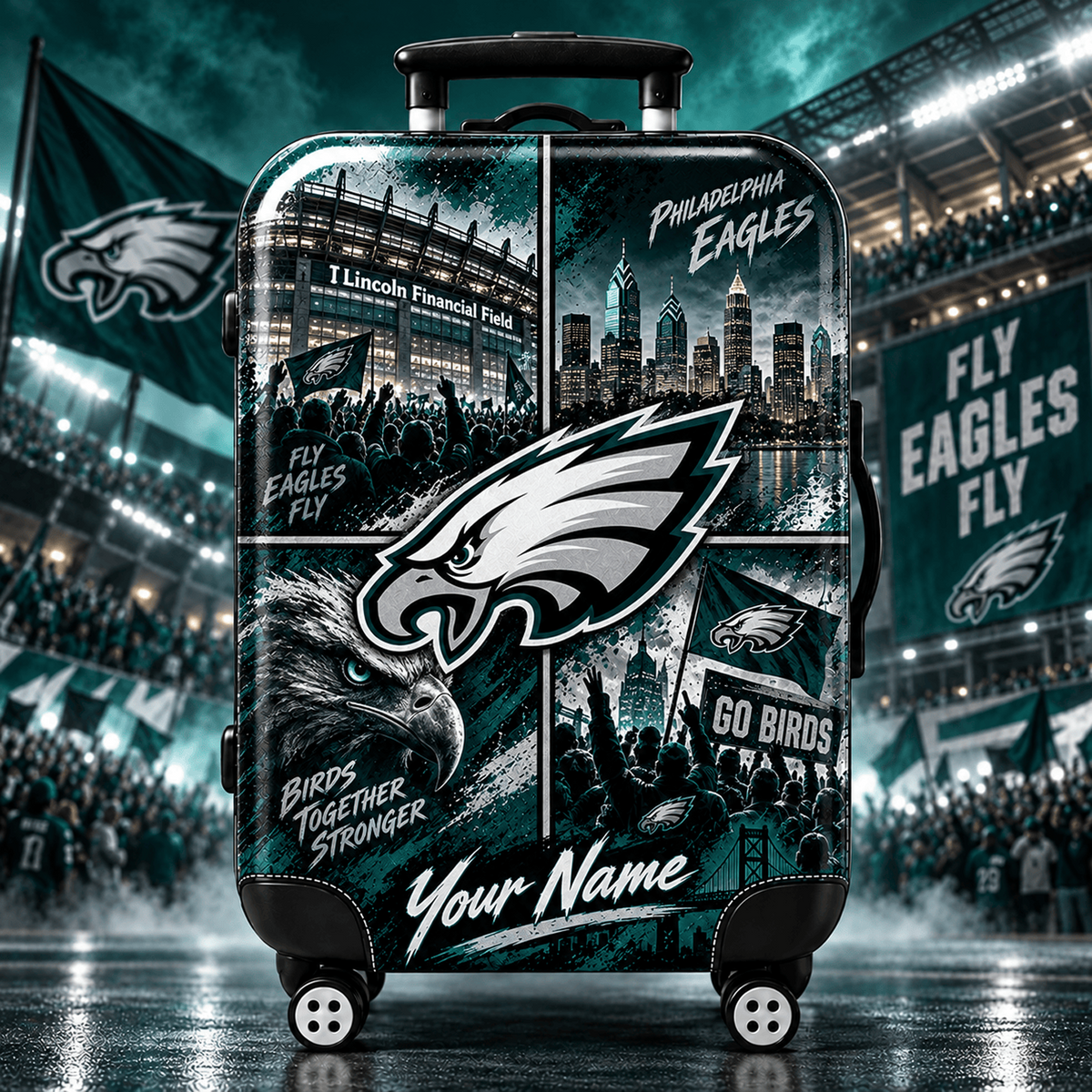 Premium NFL x PHI Personalized Team Pride Stadium Travel Suitcase