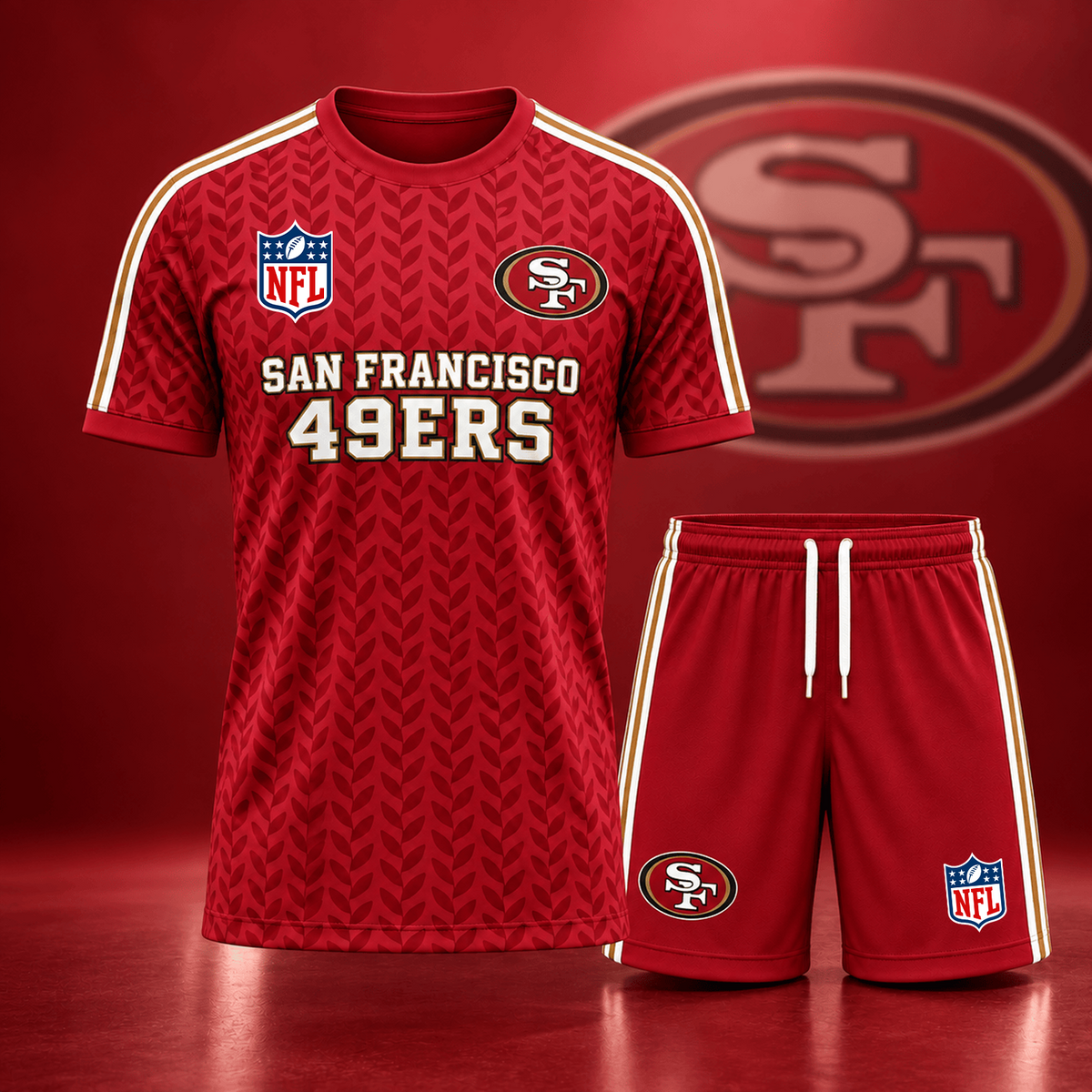 Premium NFL x SF Classic Team Pattern T-Shirt and Shorts Set