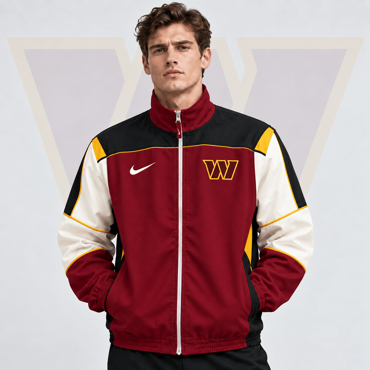 Premium NFL x WAS Team Crest Retro Color Block Full Zip Windbreaker Jacket