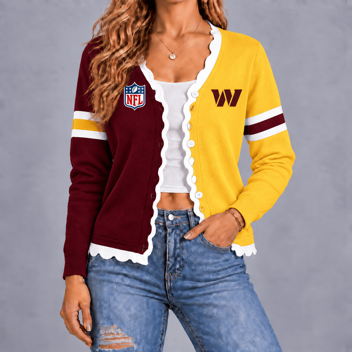 Premium NFL x WAS Varsity Stripe Button Cardigan
