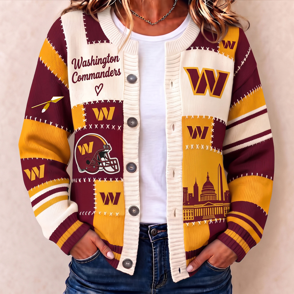 Premium WAS x NFL Patchwork Knit Varsity Cardigan