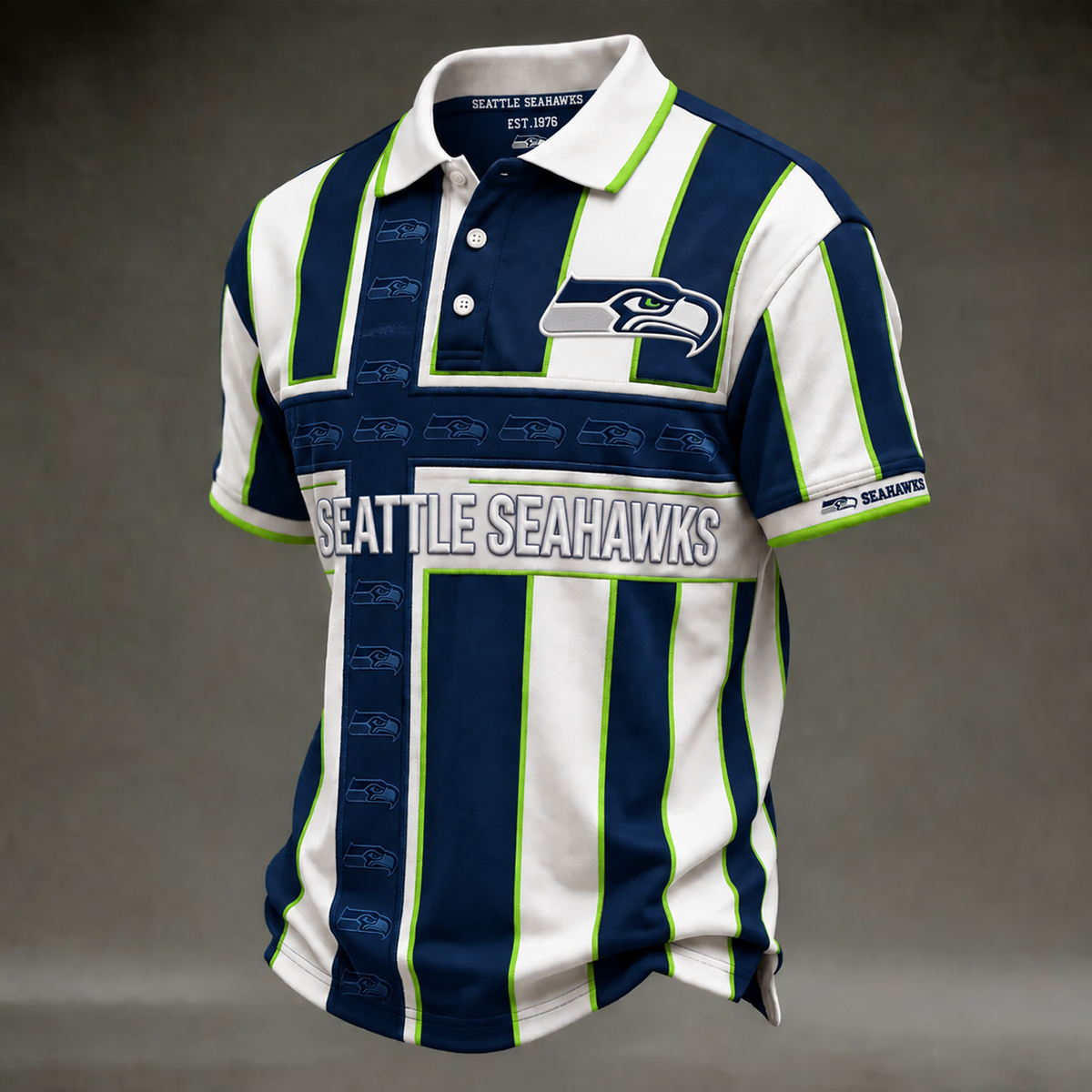 SEA X NFL Legacy Stripe Embroidered Polo Shirt