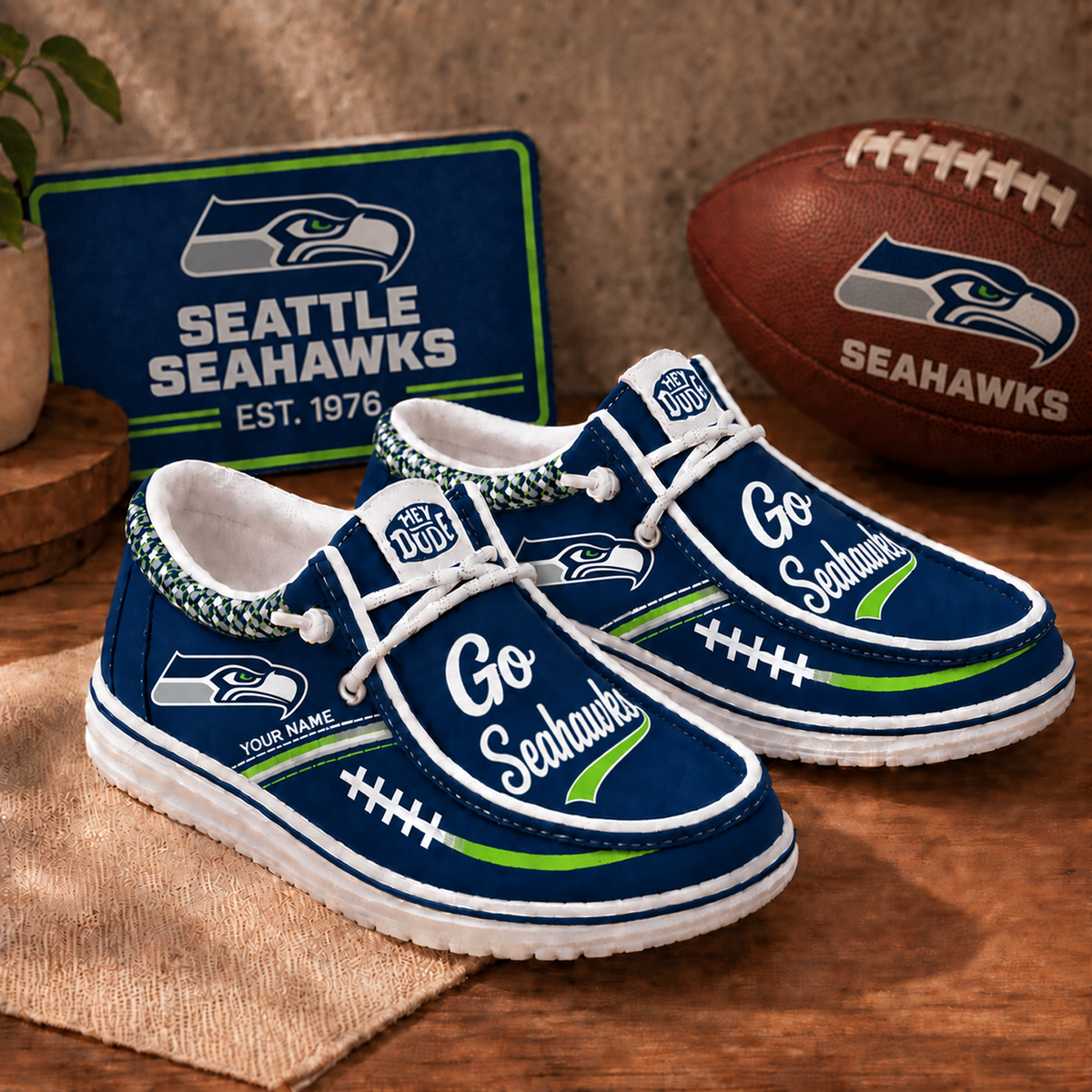 SEA x NFL Personalized New Style Hey Dude Shoes