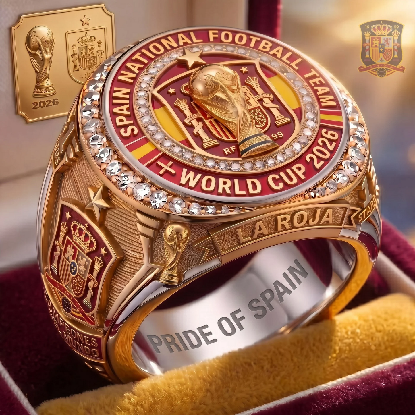 Spain National Football Team 2026 World Cup Champions Round Engraved Ring