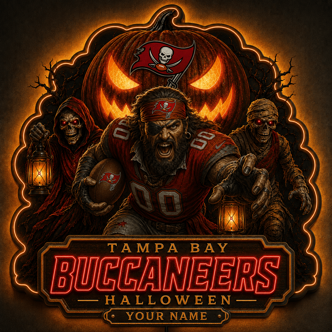 TBB x NFL Halloween Personalized Acrylic Wall Led Sign Colorful Colors Gifts For Fan