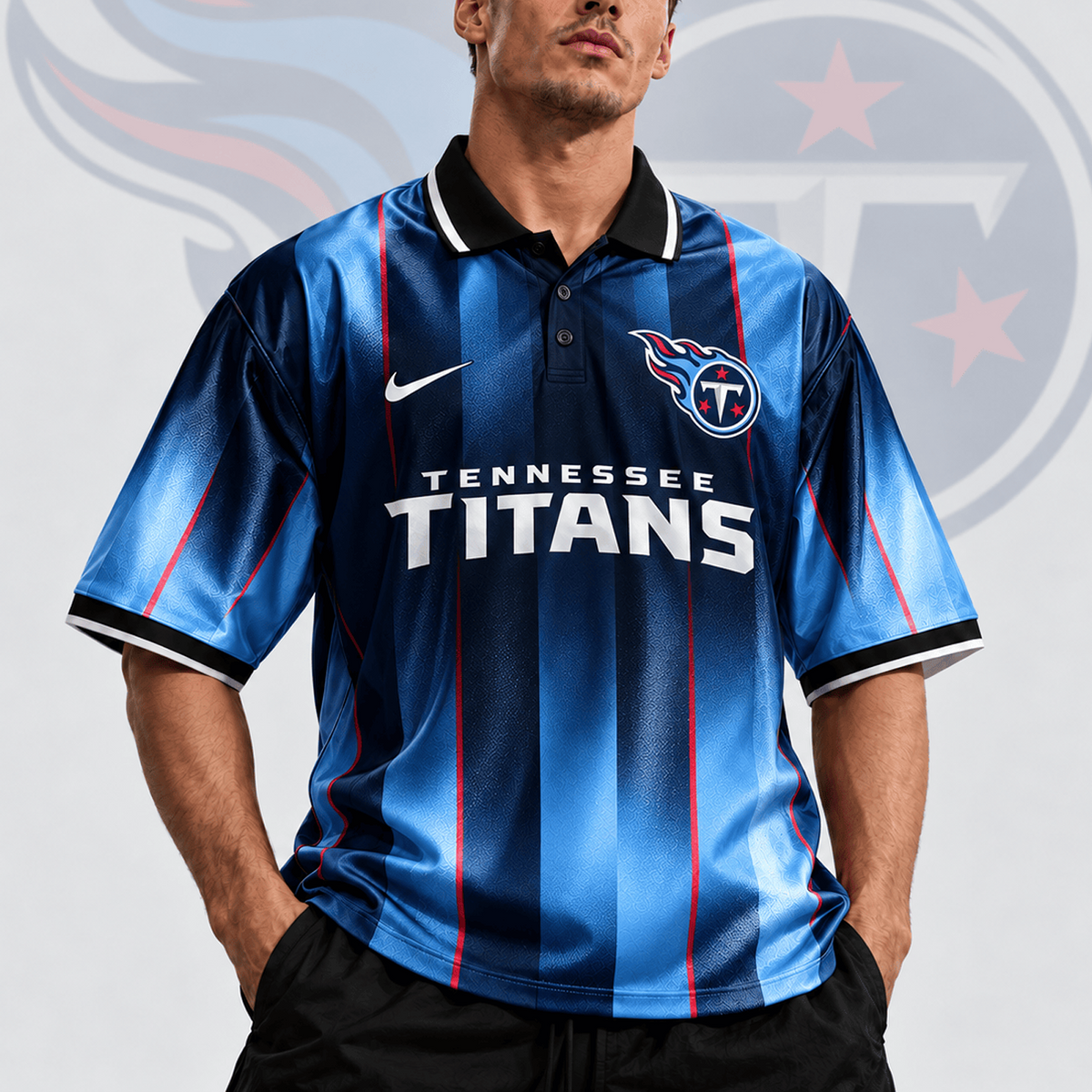 TEN x NFL Team Crest Vertical Stripe Retro Performance Polo Jersey