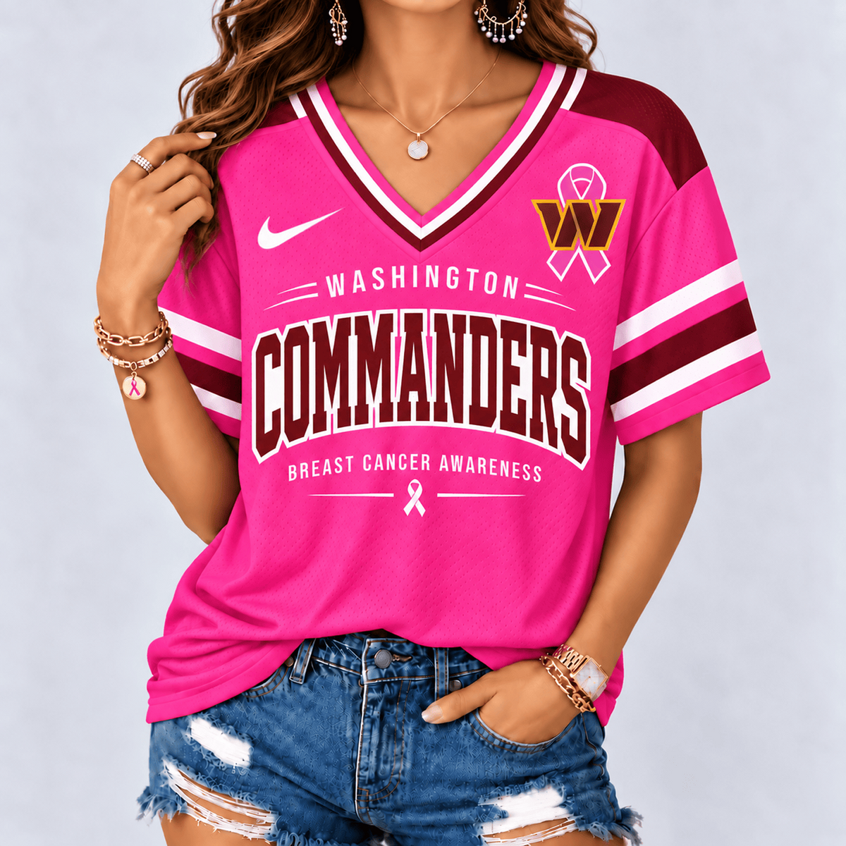 WAS x NFL Pink Breast Cancer Awareness V-neck Shirt