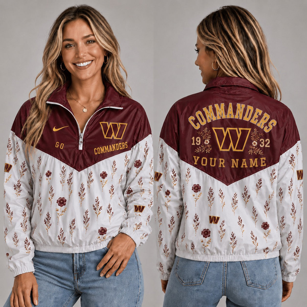 WC x NFL Personalized Women Quarter Zip Jacket