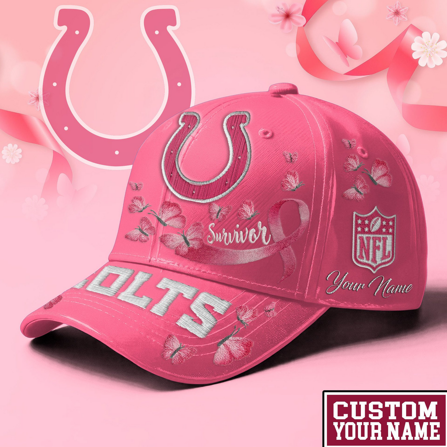 PREMIUM NFL X COL EXCLUSIVE BREAST CANCER SURVIOR CAP NDT NHM 090726