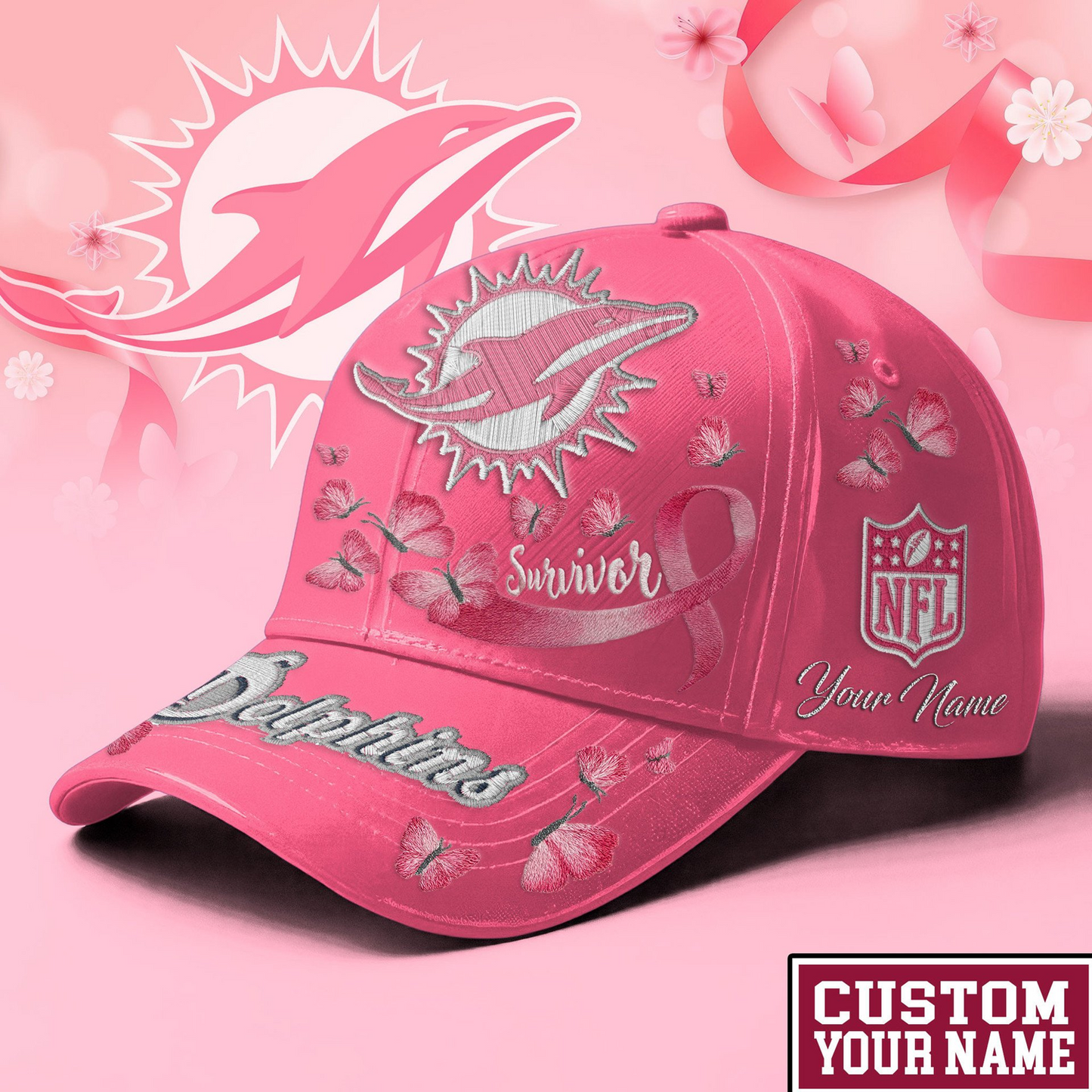 PREMIUM NFL X MIA EXCLUSIVE BREAST CANCER SURVIOR CAP NDT NHM 090726