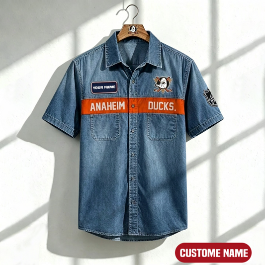 AD x NHL Print Denim Short-Sleeve Work Shirt 180526 DatND LBN