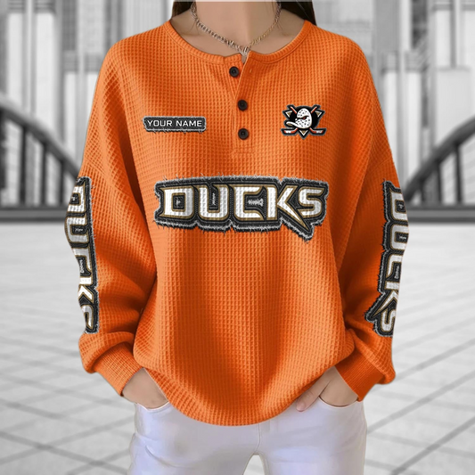 ANA x NHL Personalized Waffle Knit Henley Sweatshirt 2005 DatND DVT