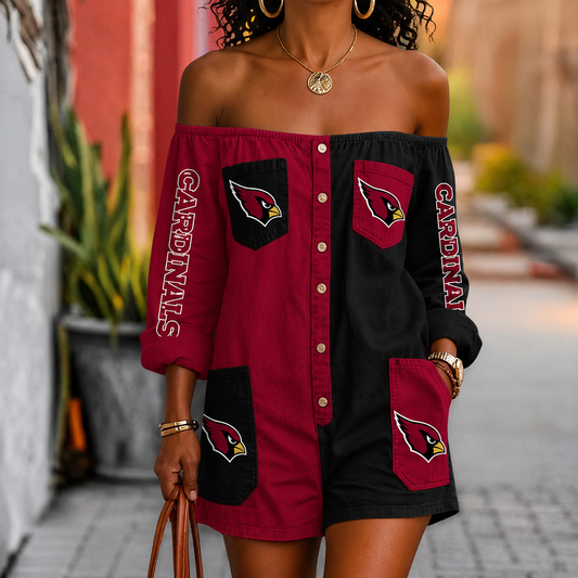 ARI x NFL Button-Front Off-Shoulder Dress DATND TANTD 060626